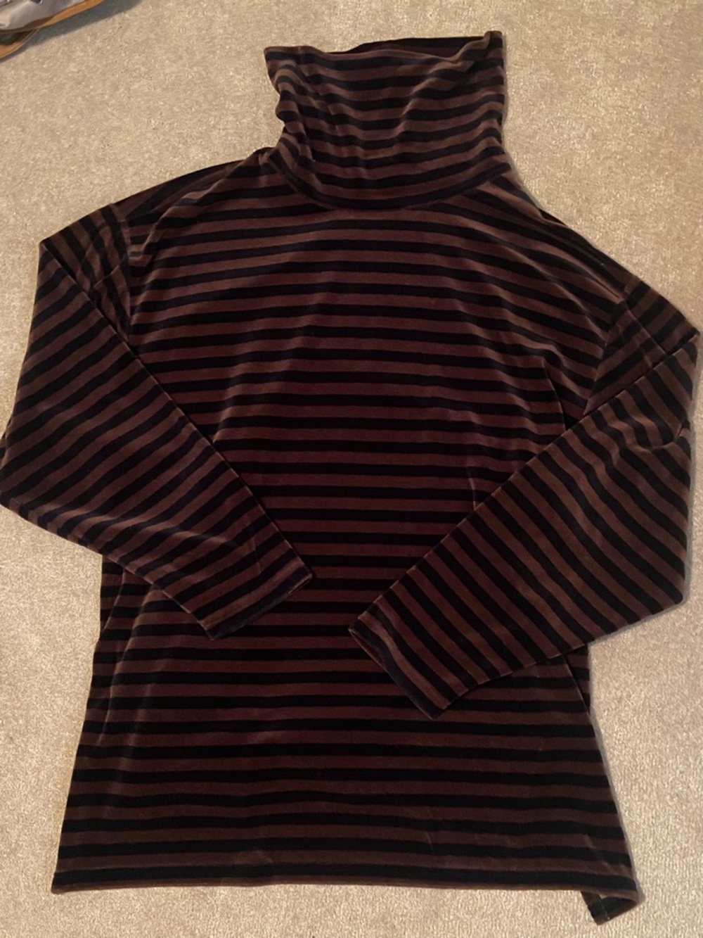 Black and Brown Striped Velvet Turtleneck Top